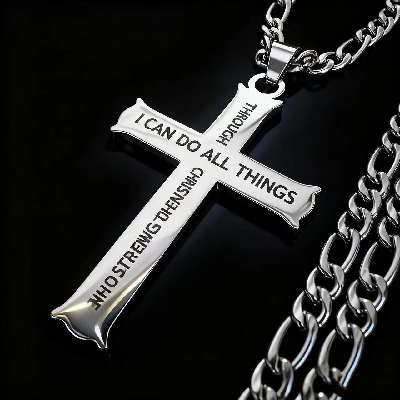 YQ Stainless Steel Cross Chain Necklace Pendant For Men Women Religious Jewelry Accessories 251020