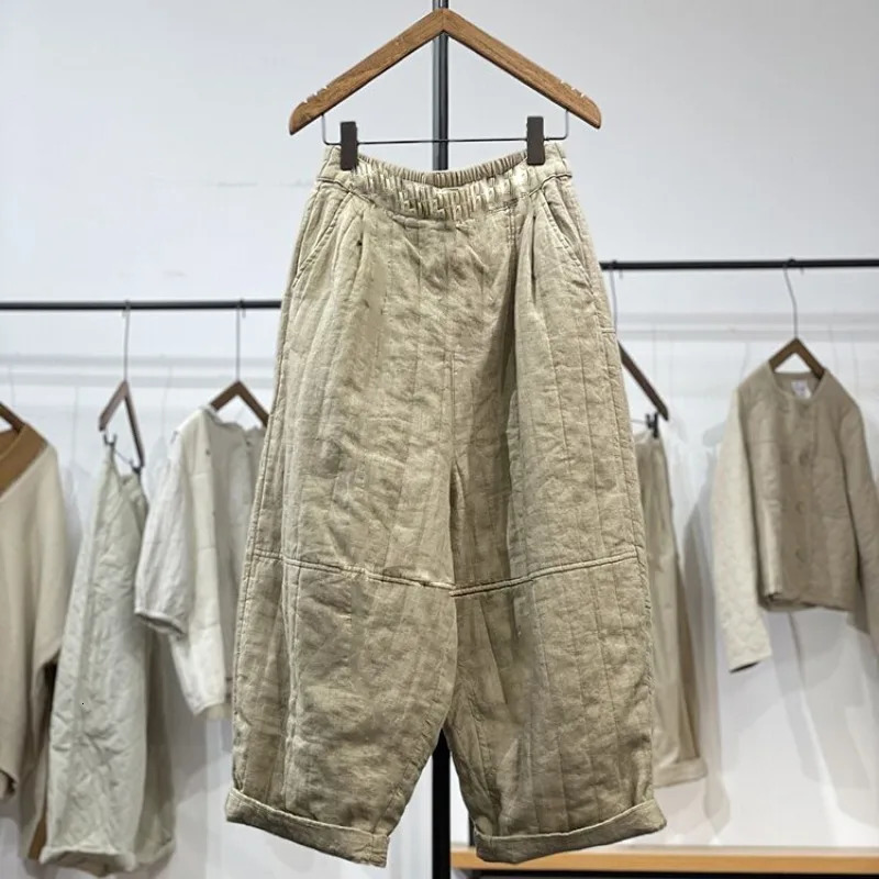 Retro plus Size Artistic Faion Cotton Pants Women Winter f Elastic Waist Patchwork Color Warm Casual Trousers 251027