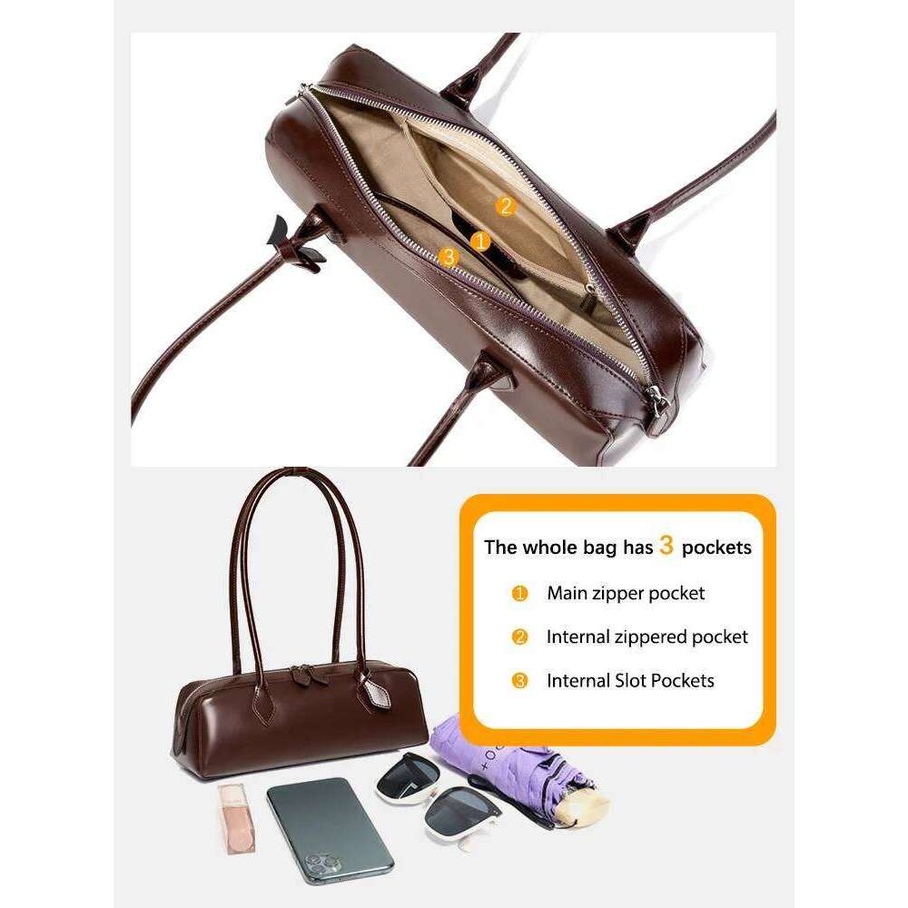 Zency Wine Red Designer Underarm Handbag Premium Oil Wax Leather Shoulder Bag Ladies Satchel French Style Waterproof