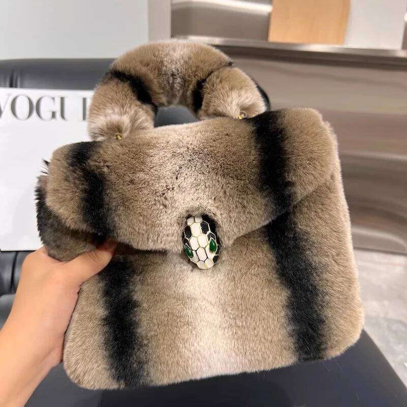 Designer Luxury Real Rex Rabbit Fur Clutch Bag For Women Evening Handbags Fashion Winter Purse