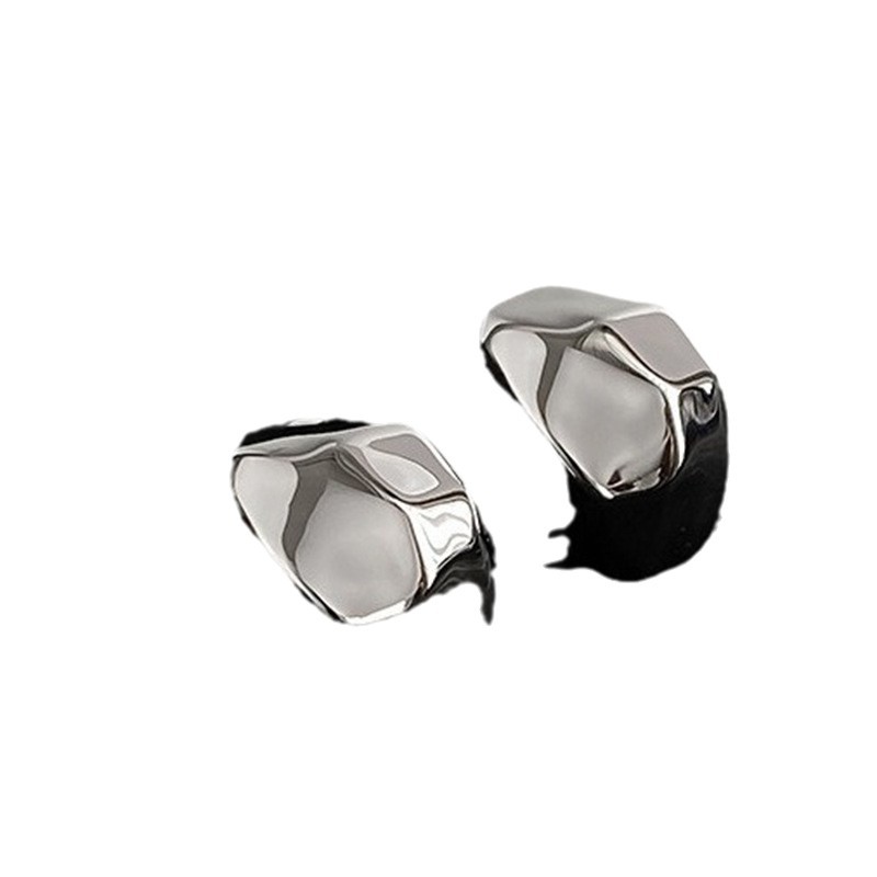 Sier Needle Metal Geometric Faceted C-shaped Minimalist Style Niche Trend Earrings Light Design Sense Ear Jewelry - view 6