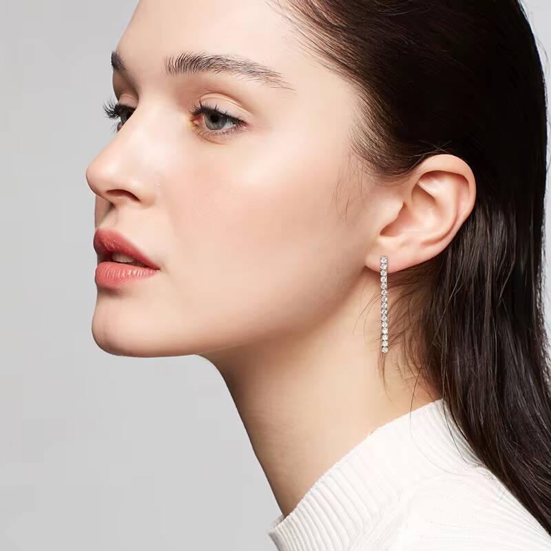 Fashion Jewelry Gift 180cttw 25mm Moissanite Dangle 925 Sterling Silver Long Tassel Stud Earrings for Women