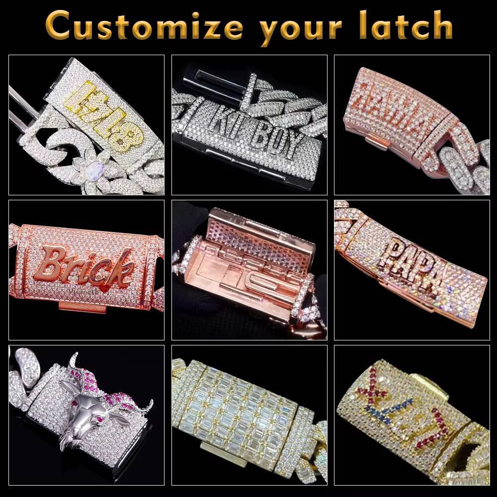 Iced Out Vvs Moissanite 2 Rows Miami Gold Cuban Chain Necklace 925 Sterling Silver Diamond Moissanite Cuban Link Chain