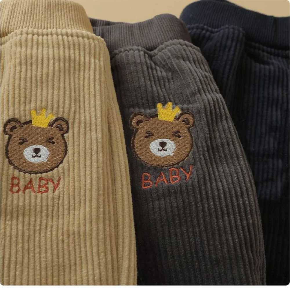 1pc Autumn Winter Childrens Warm Pants Velvet Corduroy Cute Cartoon Bear Kids Loose Solid Color Thickened Casual PantsT251027