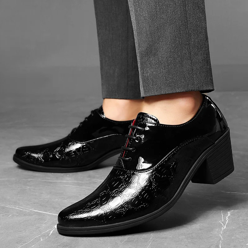 Red High Heel Mens Shoe Fashion Moccasin Man Wedding Shoes Groom Pointed Toe Dress Shoes Men Leather Oxford 251027