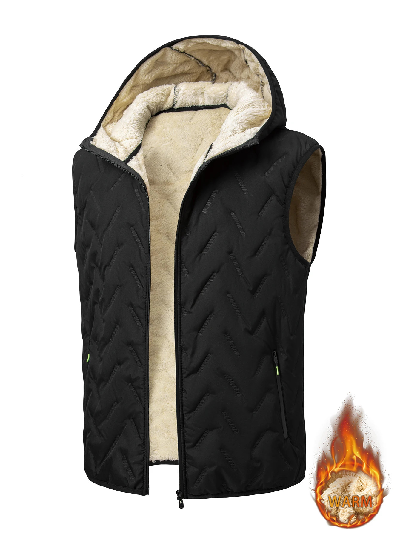 Mens winter fleece sleeveless hoodie vest Waterproof mens vest jacket with stand collar Thickened warm coat 251024