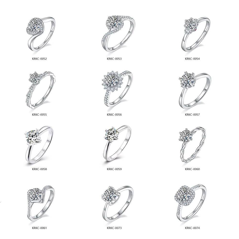 KRKC Luxury Moissanite Jewelry White Gold 925 Sterling Silver Cluster Oval D Color 1 Ct Diamond Engagement Moissanite Rings