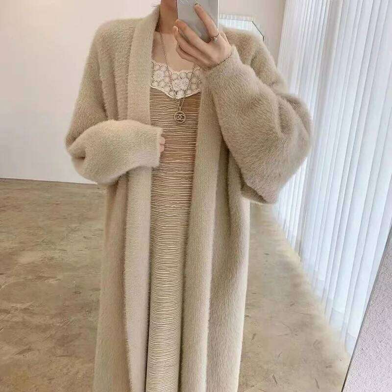 White Long Cardigan For Women 2025 New Winter Clothes Knitted Fluffy Long Sleeve Cashmere Sweater Coa Warm Vintage Women Sweater Designer Sweater Wome