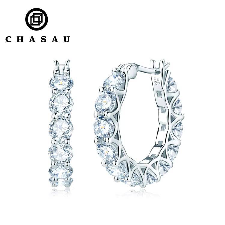 Diamond Jewelry Round 4mm Full Moissanite Earrings S925 Sterling Silver D Moissanite Huggie Hoop Earrings for Women