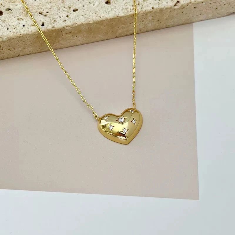 Simple Metal Golden Color Heart Pendant Necklace For Women Fashion Jewelry 251023
