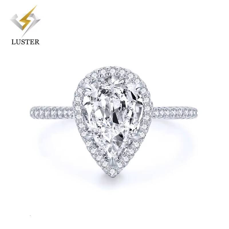 Luster Jewellery Solid 10k14k18k Real Gold 4carat Pear Shape Moissanite Diamond Engagement Wedding Rings for Girl