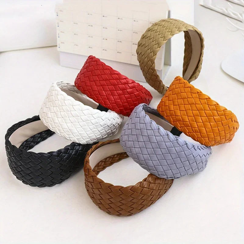 Wide Side Weave Artificial Leather Headband Fashion Women Hairband PU Braided Hair Hoop Adult Non Slip Hair Accessories 251023