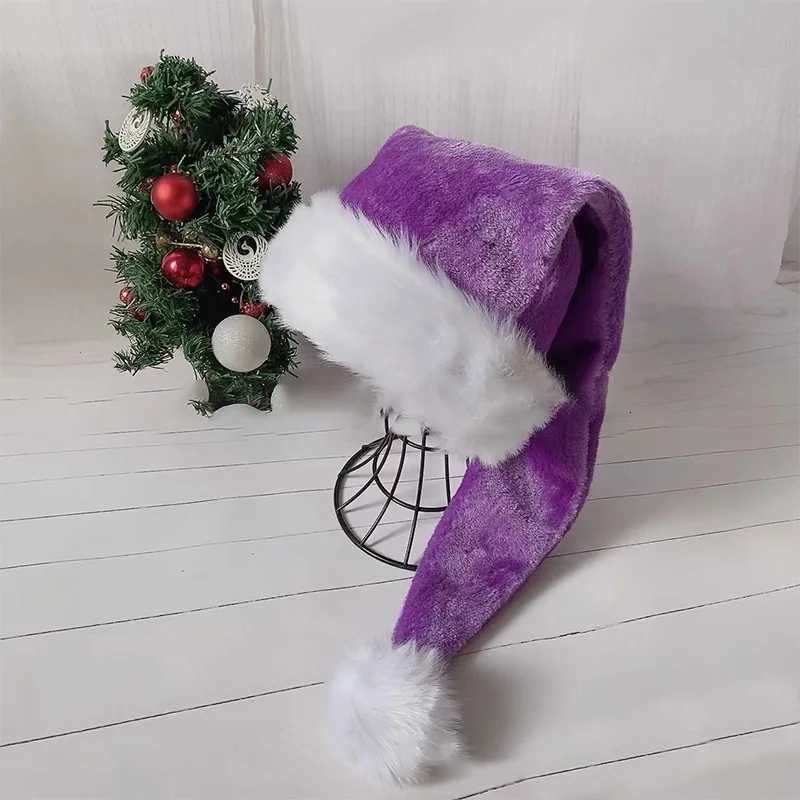 Christmas Hat Xmas Long Plush Holiday Red Green Warm Hat for Adults And Kids Unisex New Year Party Supplies Santa Claus Hat GiftW251027