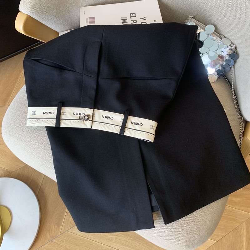 New Blazer Midi Skirt Autumn High-Waisted Letter Design Straight-Cut Pencil Skirt with Slit for Work Plus Size S-3XL