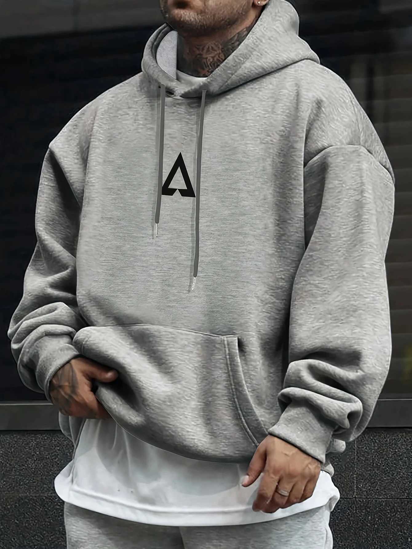 Autumn fashion loose tops print hooded polyester mens sweatshirt simple casual W251027