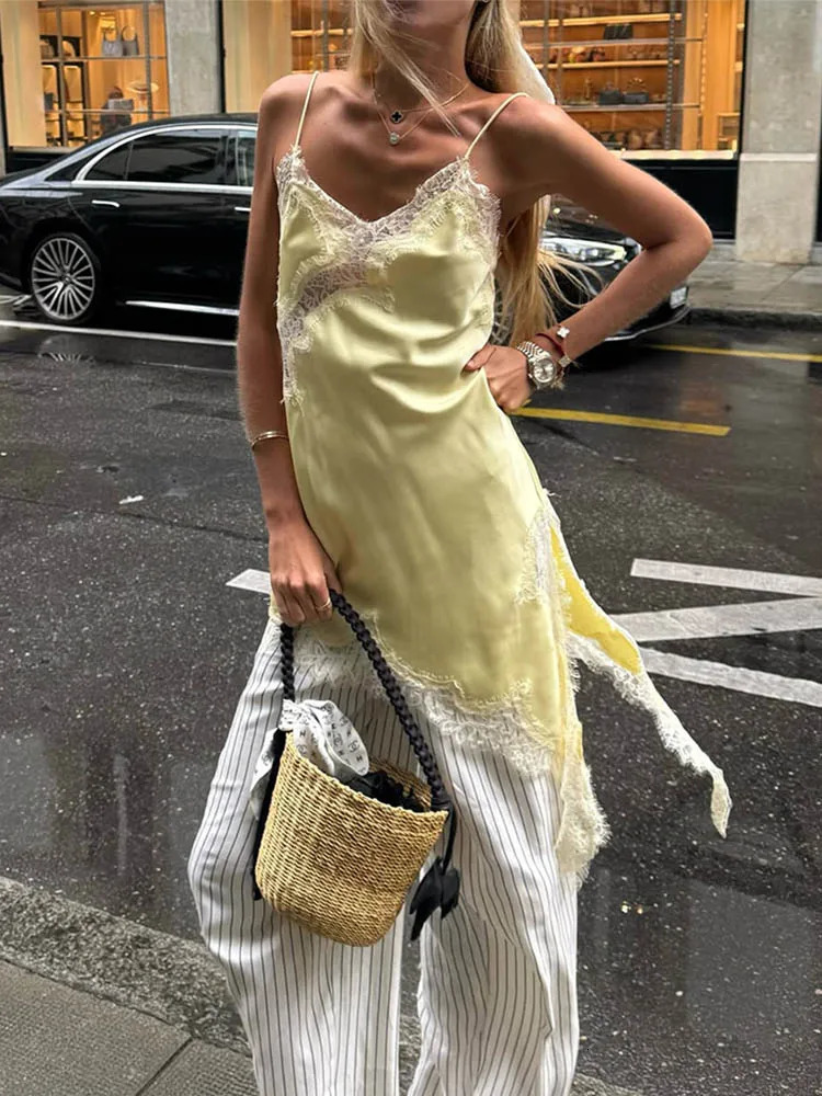 Trendix Sexy Lace Mini Sundress Ladies Summer Fashion Asymmetry Solid Slip Dresses Crop Tops Party Club Camisole Dress Women 251027