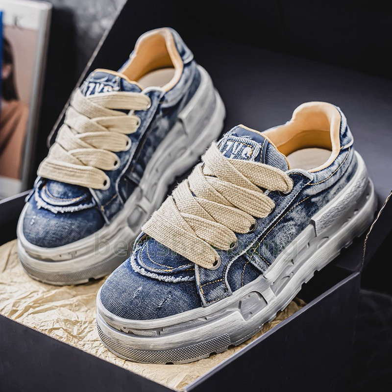 Designer Shoes Versatile Slip-Resistant Platform Sneakers Comfortable Trendy Retro-Inspired Washed Denim Mens Shoes Size 39-44