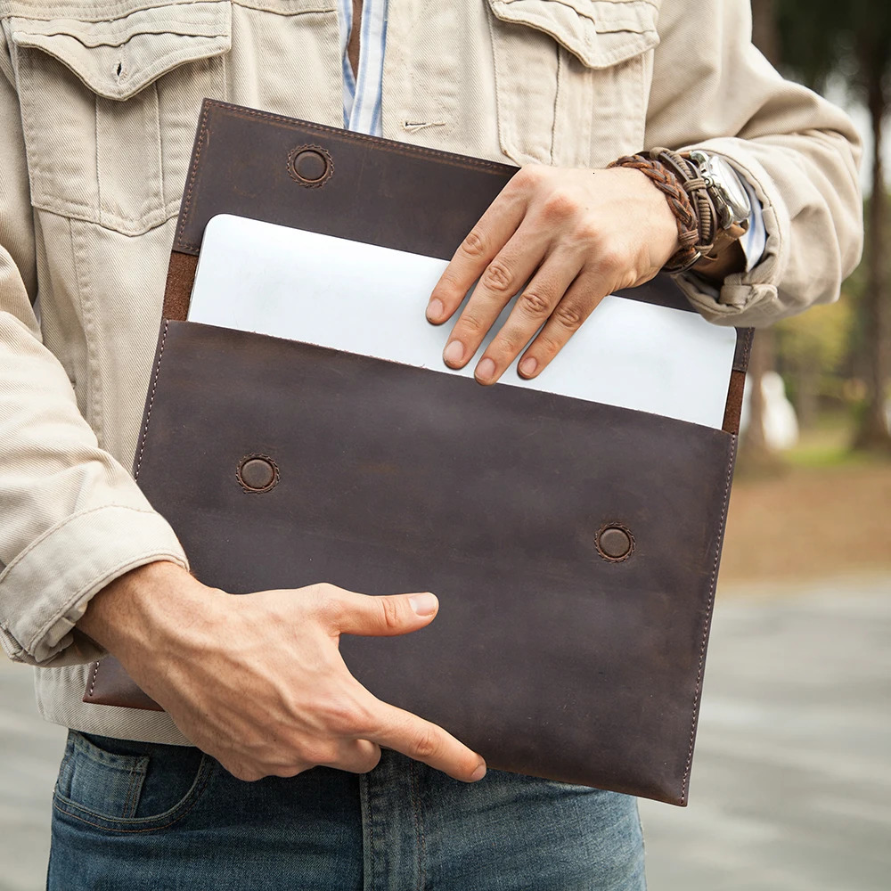 Genuine Leather Laptop Case For Air 13 M1 M2 M3 M4 Pro 14 15 16 Sleeve Cover Men Notebook Computer Carrying Bag 251027