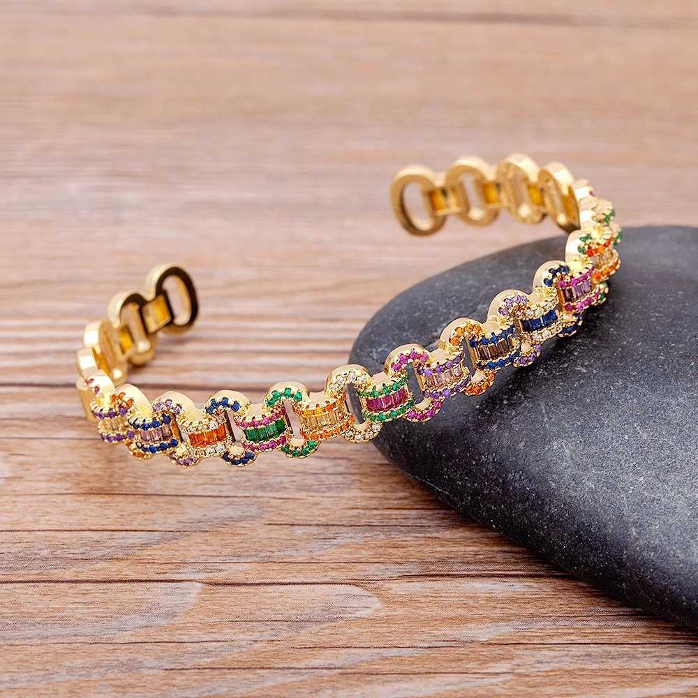 Nidin New Fashion Design Luxury Brand Cuff Bangs Trendy Copper Cubic Zirconia Bracets For Wen Party Birthday Jewelry GiftW251027