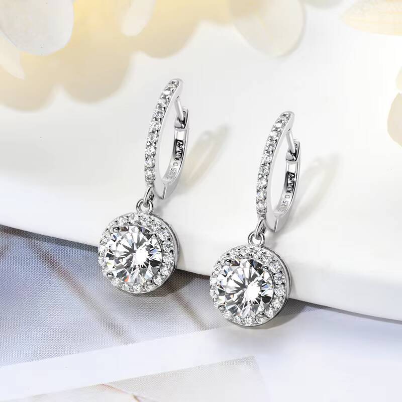GRA Certificated 1ct 2ct 3CT Moissanite 925 Sterling Silver VVS1 Moissanite Hoop Drop Halo Earrings for Women