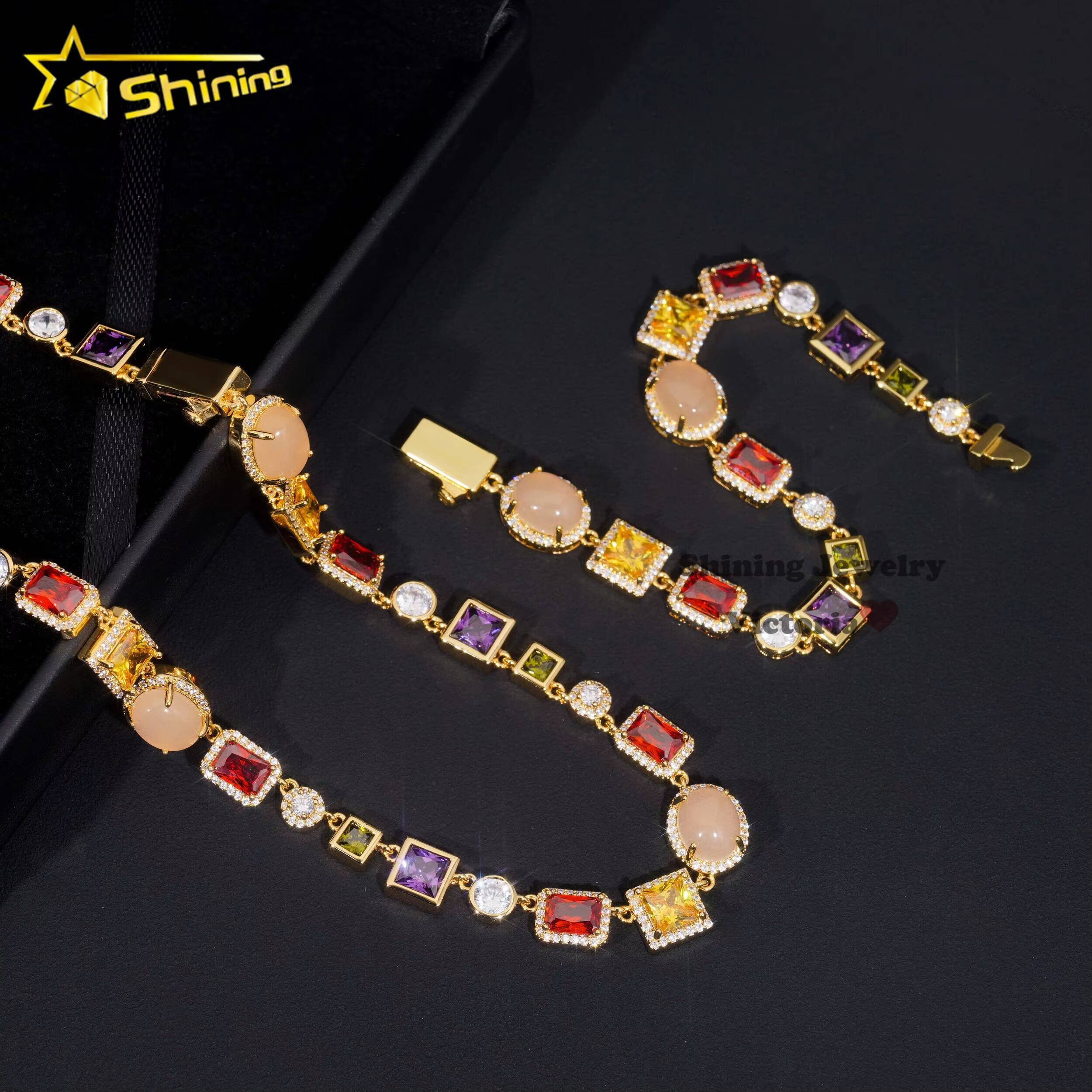 New Arrival Fashion Jewelry Men Stree Fashion Icd Out 5A Moissanite Multi Color Gemstone Hip Hop Mutif Necklace