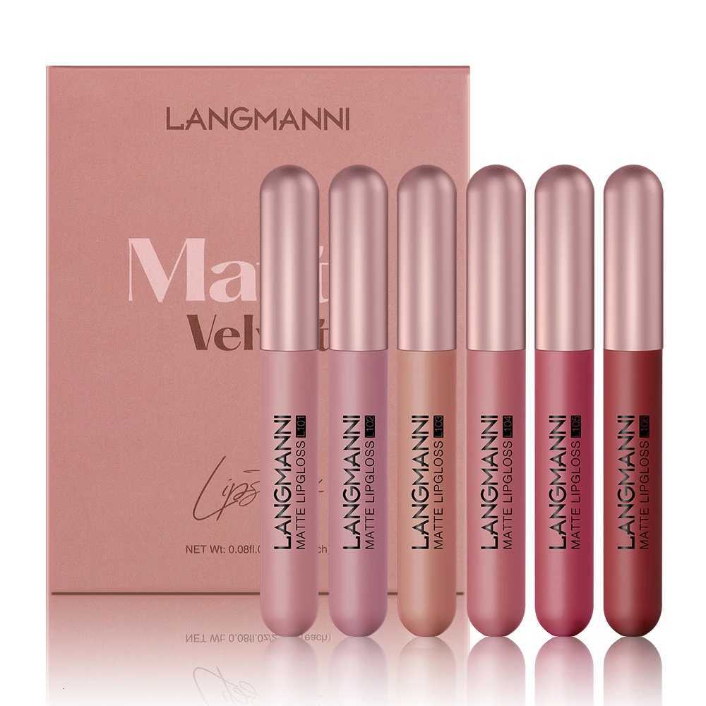 Langmani 6packset matte lip gloss velvet lipstick longlasting and non stick to cup liquid lipstick W251027