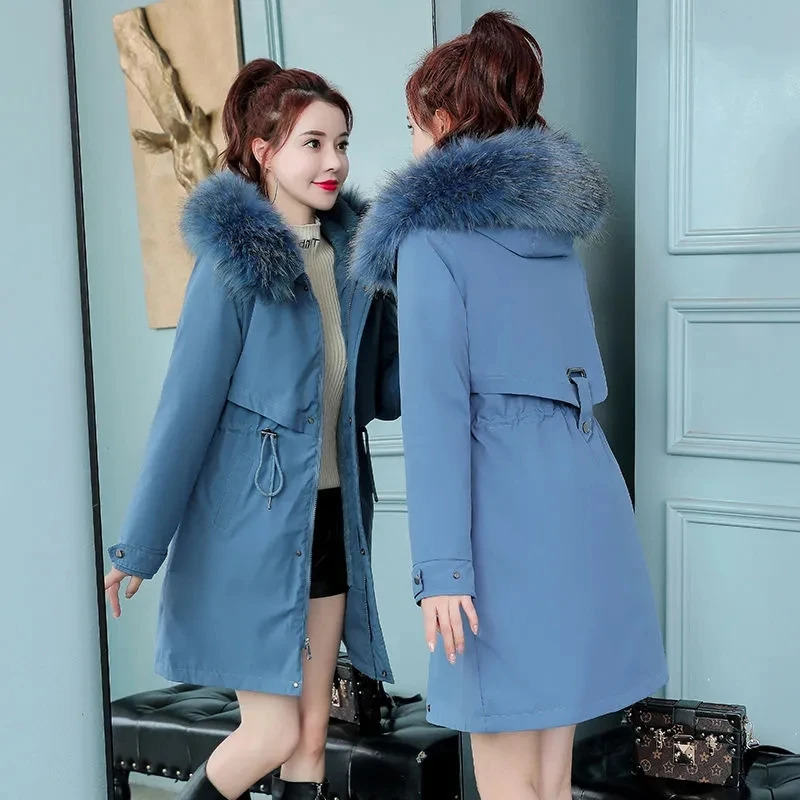 Winter Jacket Women Parka Fur Collar Long Coat Wool Liner Hooded Thick Warm Snow Wear Padded Clothes M6XL 251027