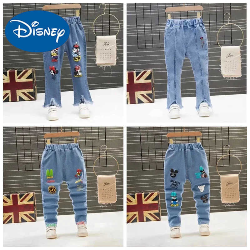 Disney Baby Boys Girls Pants Cartoon Mickey Minnie Mouse Spiderman Print Jeans Spring Autumn Childrens Skinny Pant Kid Long Trousers H251027