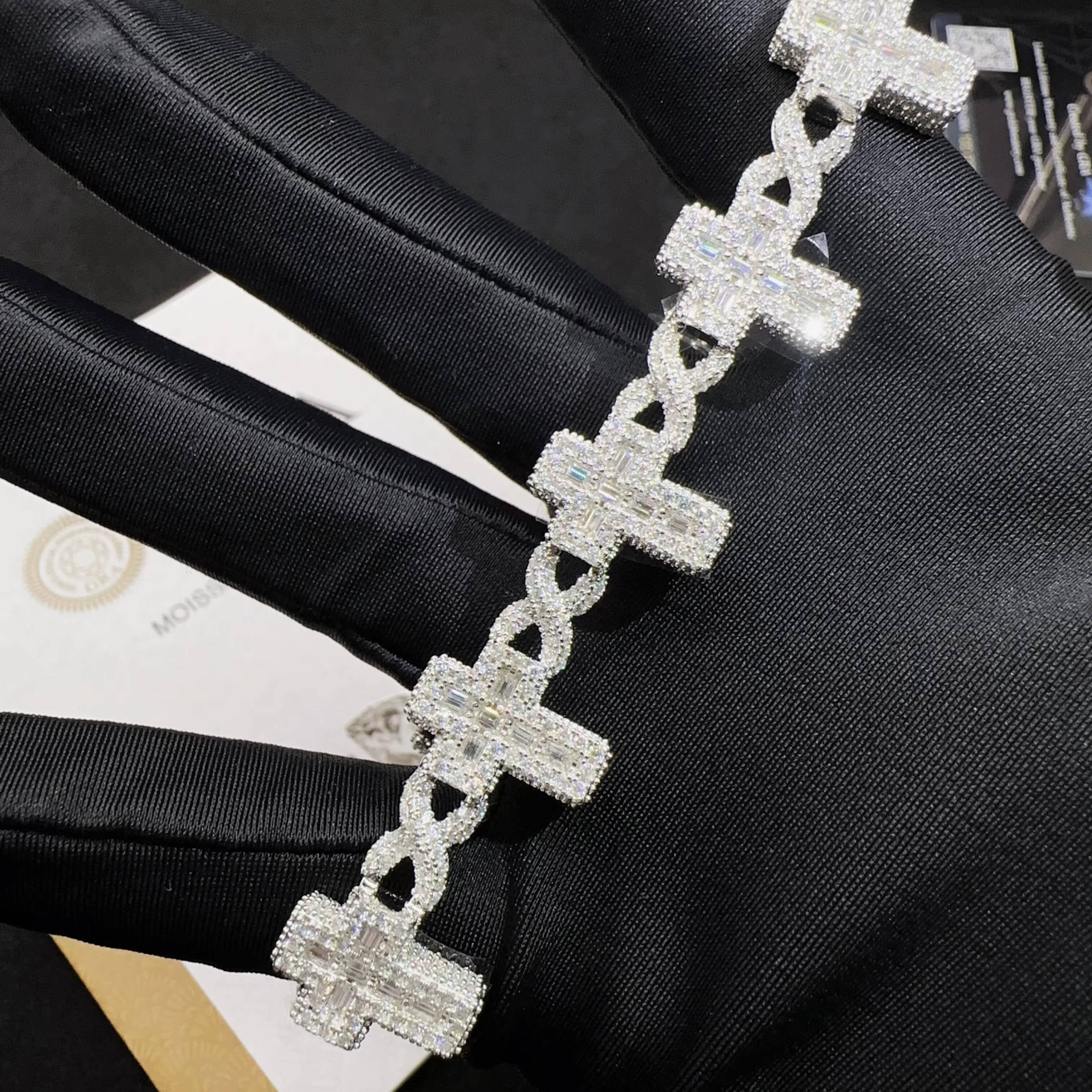 Zuanfa Jewelry Sterling Silver 925 VVS Moissanite Iced Out Diamond Hip Hop Jewelry Cross Cuban Bracelet Men
