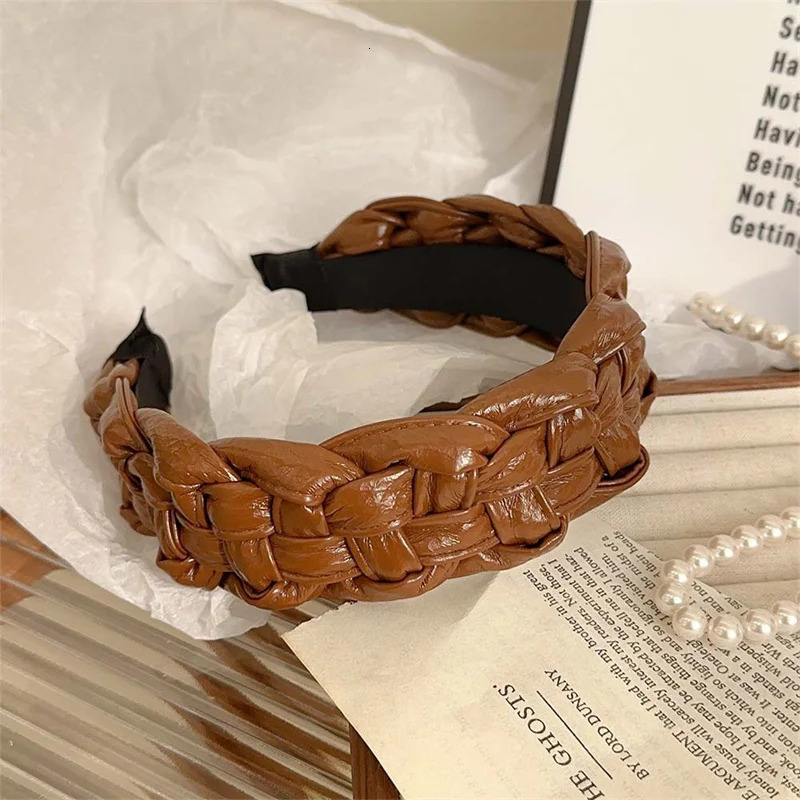 45CM Women Headband Top Quality PU Leather Plaited Hairband Fashion Female Party Holiday Head Hoop Accessories 251023