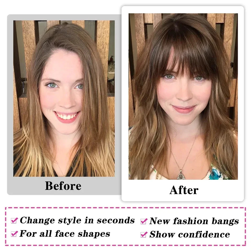 Brown Wispy Bangs Human Hair Bangs OverHead Clip in Hair Extension Natural Hair in Air Bangs Fringe Hairpieces for Women 45inch 251014