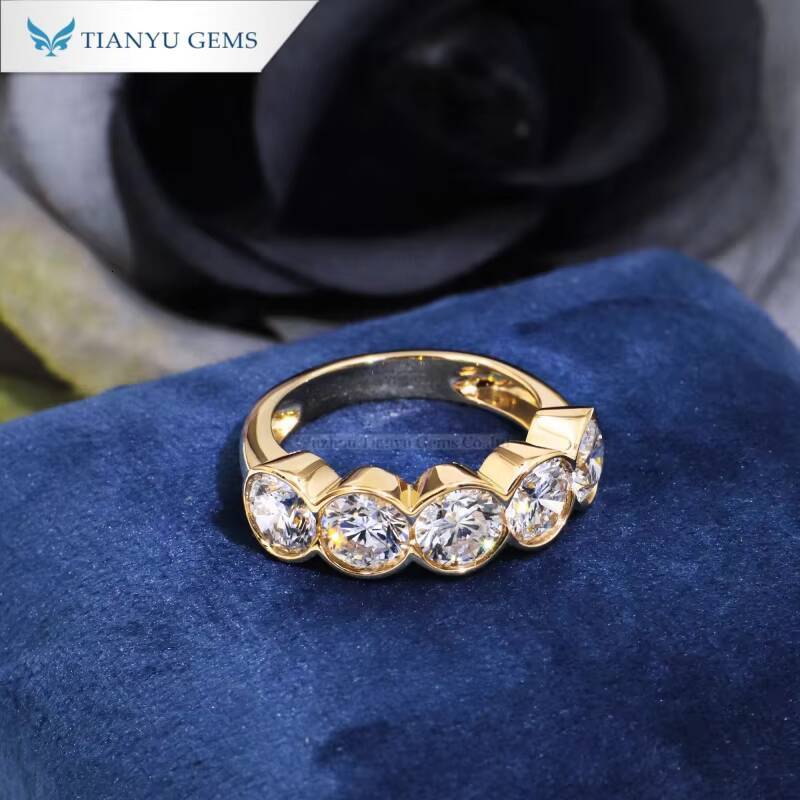 Tianyu Gems Bezel Set 583mm Round Cut 38ctw DEF Lab Diamonds Ring Women 18k 14k 10k Yellow Gold Wedding Engagement Rings Gifts