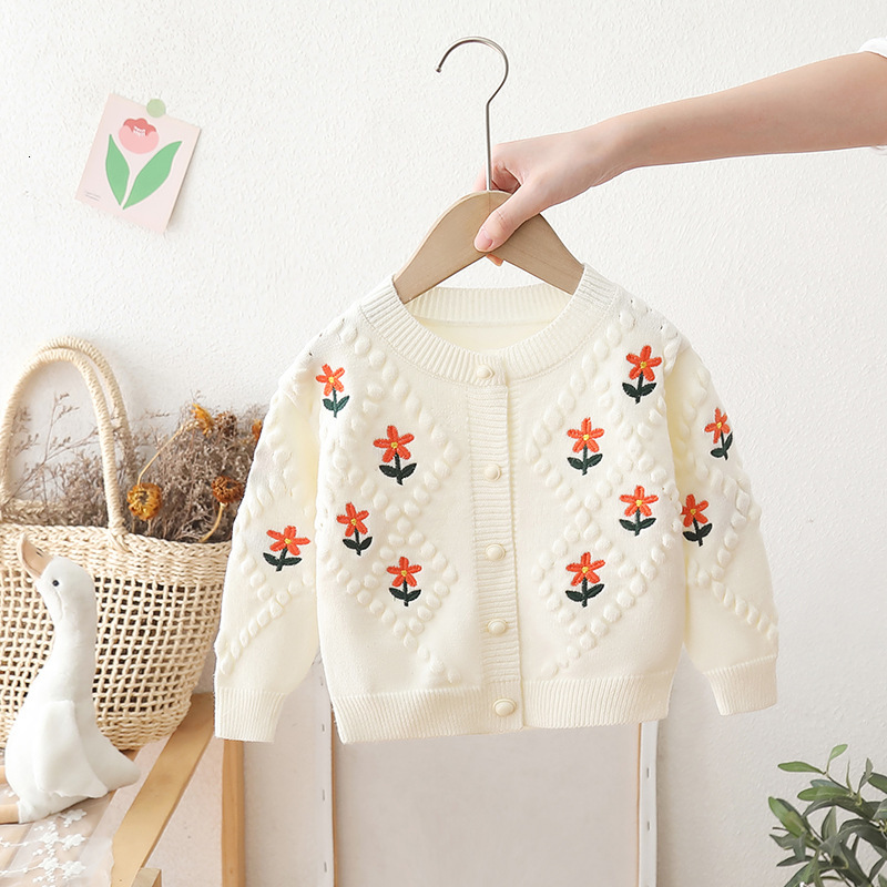 New children's sweater designer coat, baby spring and autumn knitted Korean version, girls' embroidered flower knitted cardigan