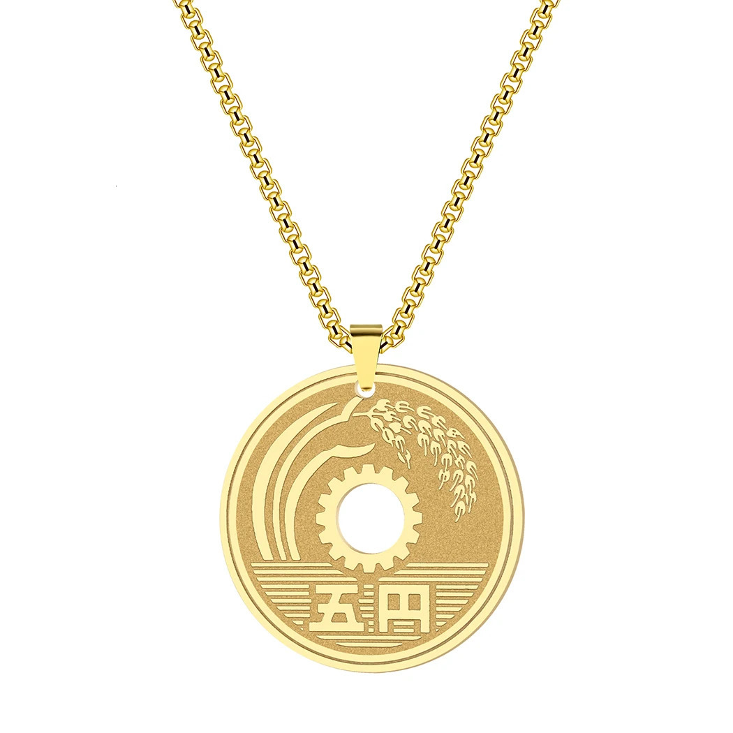 CHENGXUN Lucky Japanese Coin Necklace Mens Womens 5 Yen Coin Pendant Necklace Vintage Stainless Steel Good Luck Jewelry Gift 251020
