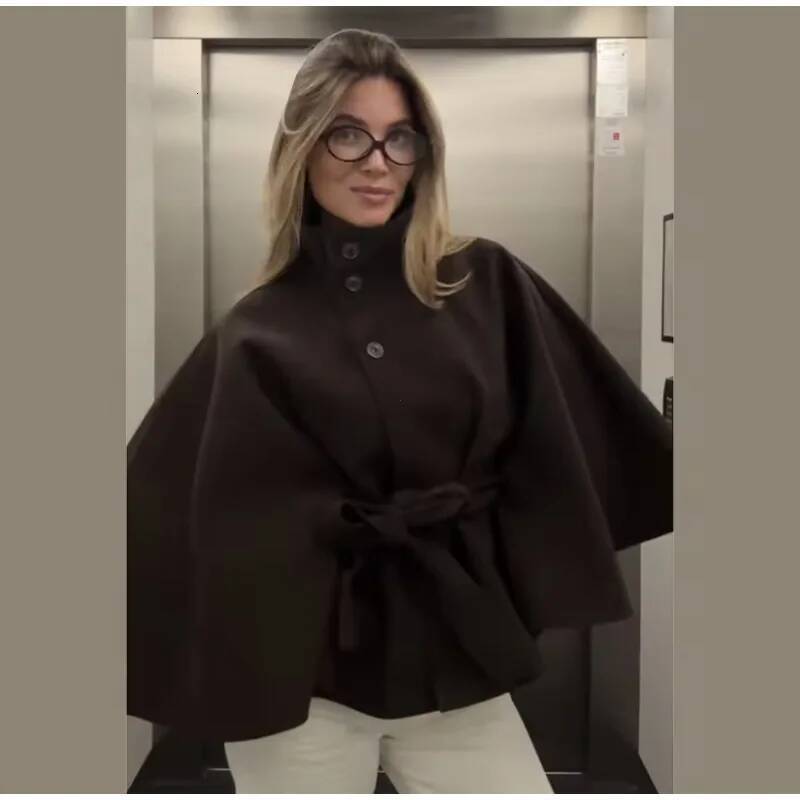 winter jacket women Womens Short Cape For Women Belt Blends Autumn Winter Solid Coats Elegant Cloak Jacket Ladies 2025