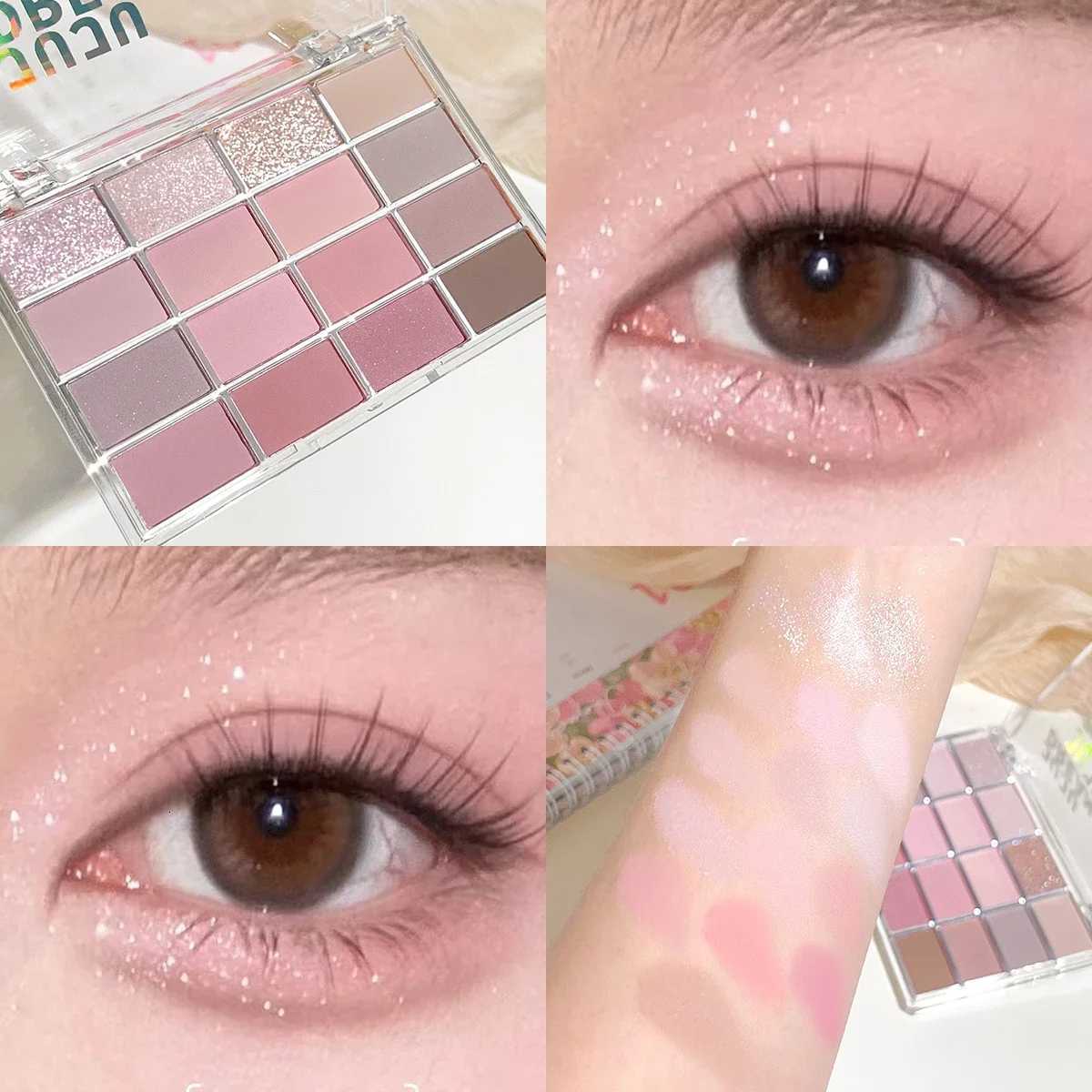 Dream 16 color eyeshadow palette matte glitter shimmer earth brown purple and pink low saturation everyday makeupXJ251027