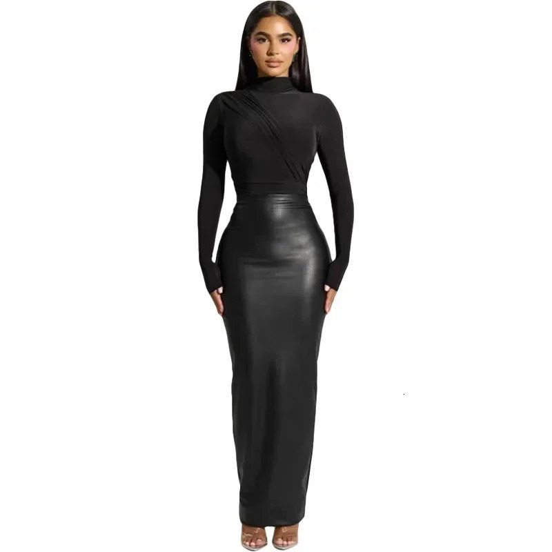 PU Skirt Midi Fashion Sexy Women High Waist Elastic Long Lady Casual Party 251027