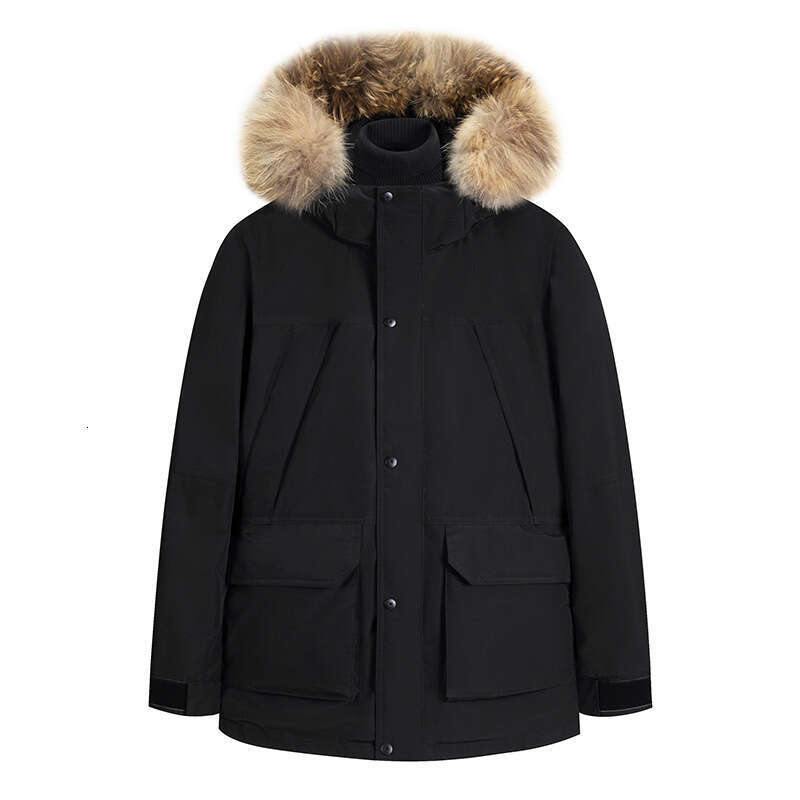 Winter Men's Down Jacket With Fur Collar Thickened Mid-Length Parka Warm Workwear
