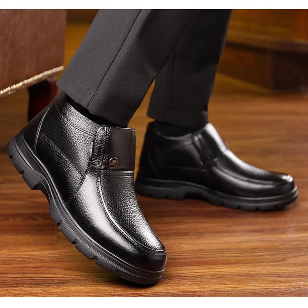 Warm Cotton Blend Footwear for Men: Stylish Genuine Leather Winter Ankle Booties