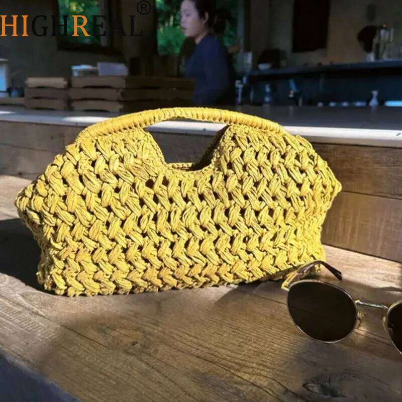 Elegant Ladies Chain Woven Handbag Straw Shoulder Fashionable Raffia Crossbody Beach Summer New Versatile Women's Bag