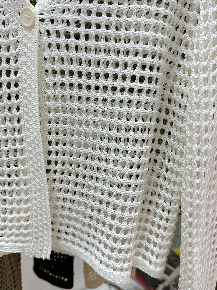 Hollow Mesh Ice Silk Sunscreen Jacket for Womens Summer Long Sleeved Outerwear with Small Shawl Knitted Cardigan 251027