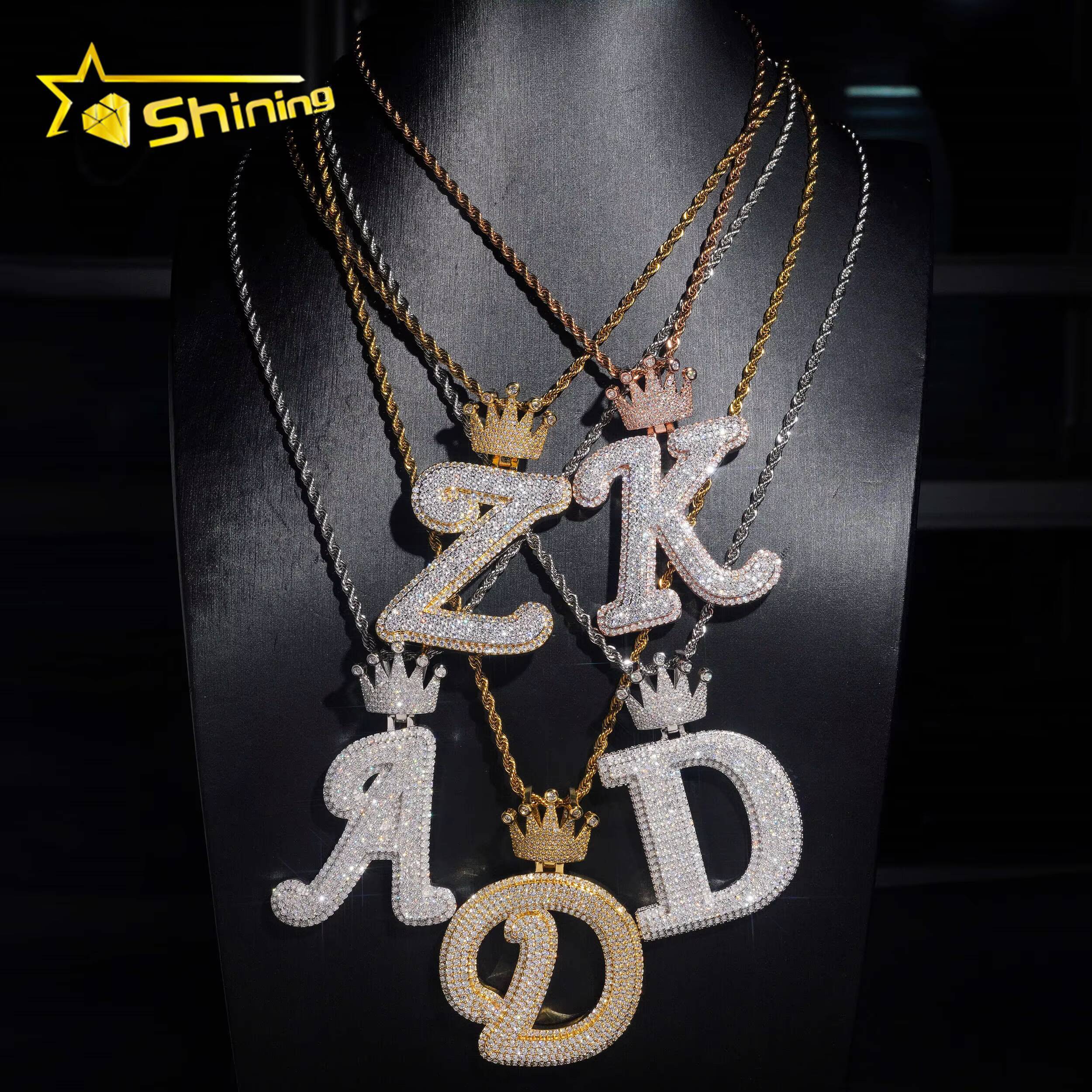 New Arrival Fashion Hip Hop Jewelry 925 Sterling Silver VVS Moissanite Iced Out Initial Letter Pendant Necklace