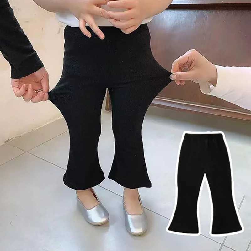 Korean Style Girls Elastic Legging Spring Autumn Solid Color Flat Waist Micro Flare Pants For ToddlersT251027