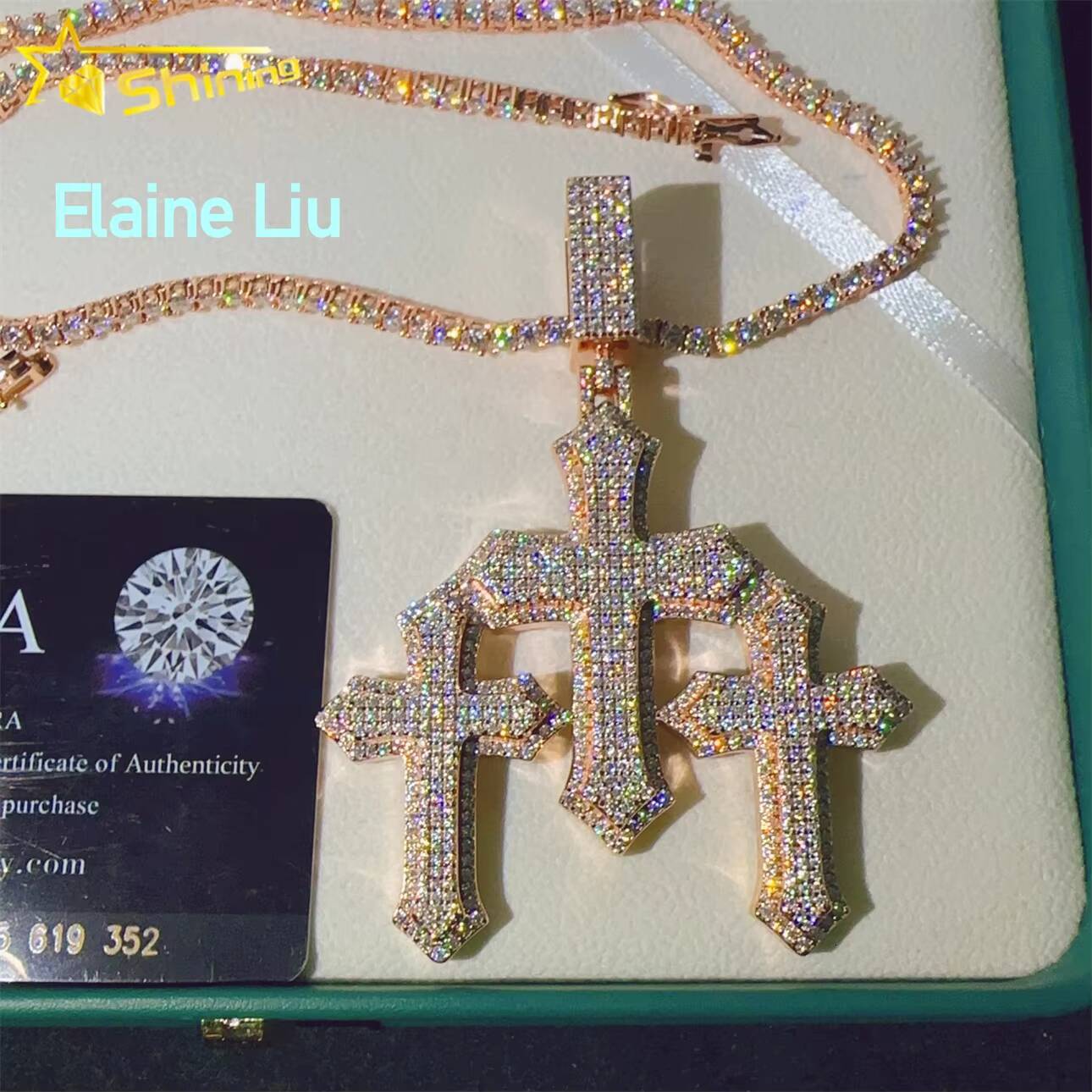 925 Sterling Silver Custom Cross Pendant D Color VVS Moissanite Iced Out Hip Hop Pendants Moissanite Hip Hop Jewelry