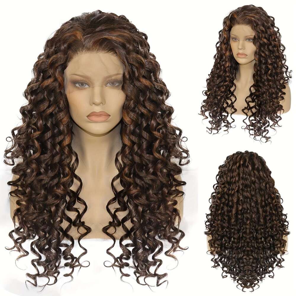 13*2.5 Long 2 Tone Ombre Brown Orange Synthetic Front Wig Women Perfect For Carnival, Music Festival, New Year's, Halloween, Thanksgiving, Christ