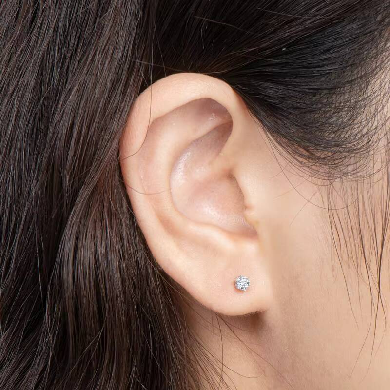 Party Fine Jewelry Tiny Delicate 925 Sterling Silver VVS Cute 3mm 01CT Moissanite Stud Earring for Lady