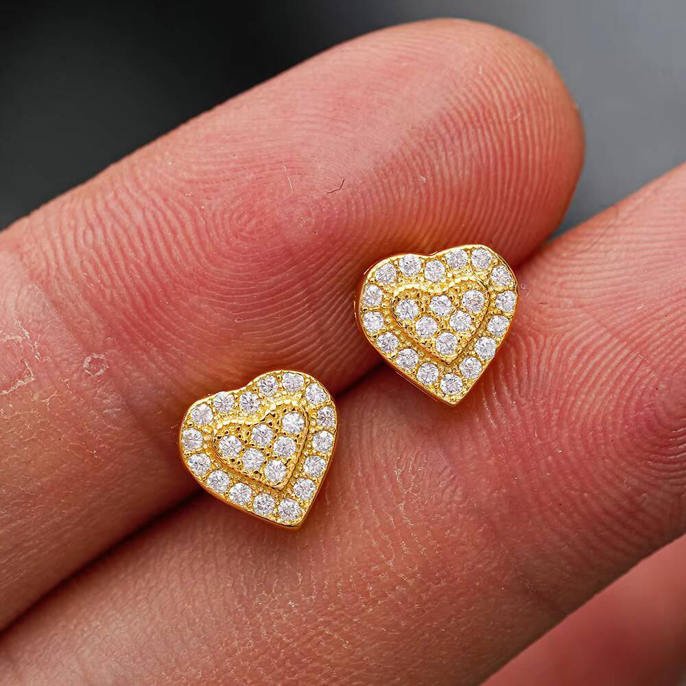 Hip Hop Style Heart Stud Iced Out GRA Certified Moissanite Diamond 925 Sterling Silver Earrings for Women