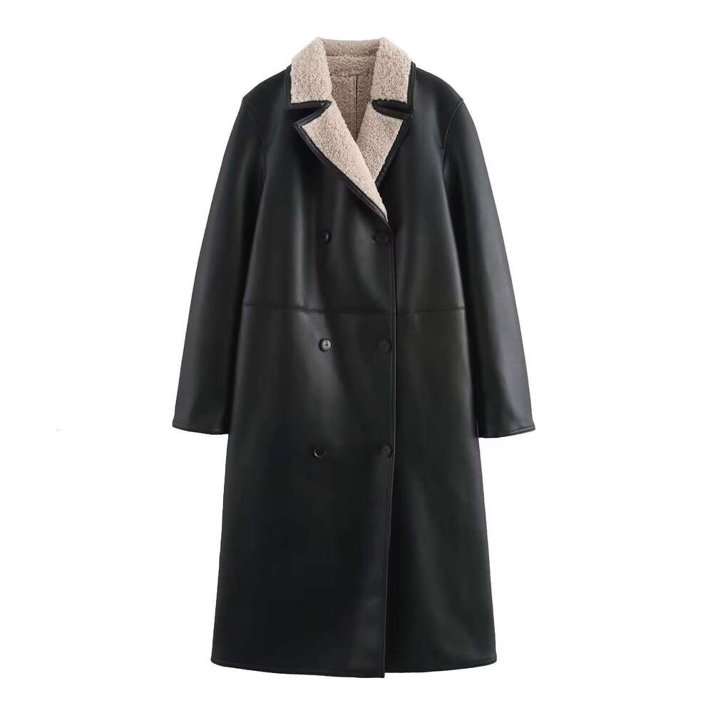 Pop 2025 Women's Collar Long Sleeve Double Breasted Double Sided Coat Autumn/Winter New Product Women's Clothing