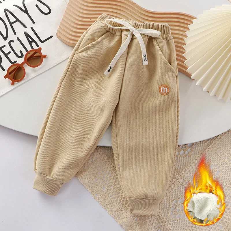 Kids Winter Fleece Thickened Pants Warm Trousers for Boys Girls 17 Years Letter Patch Cuffed SweatpantsT251027