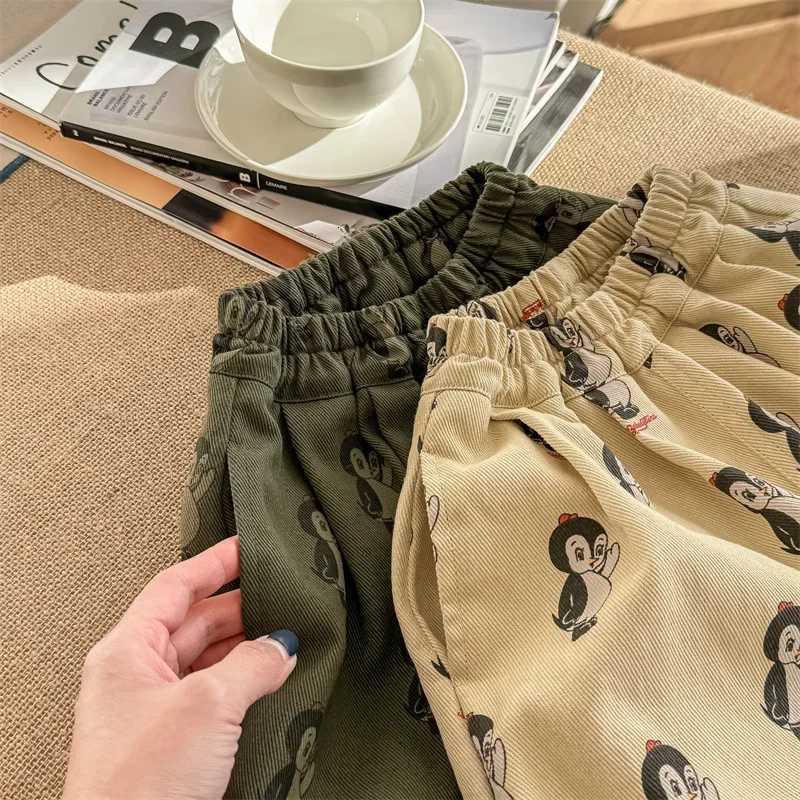 2025 New Kids Casual Loose Harem Pants with Adorable Penguin Prints for 17 Years Old Comfortable Wear Boy and Girls TrousersT251027